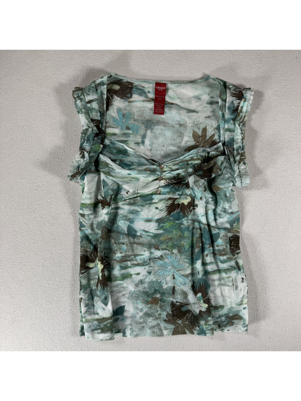 Y2K Olsen Europe Floral Patterned Cap Sleeve Fairy Core Top
